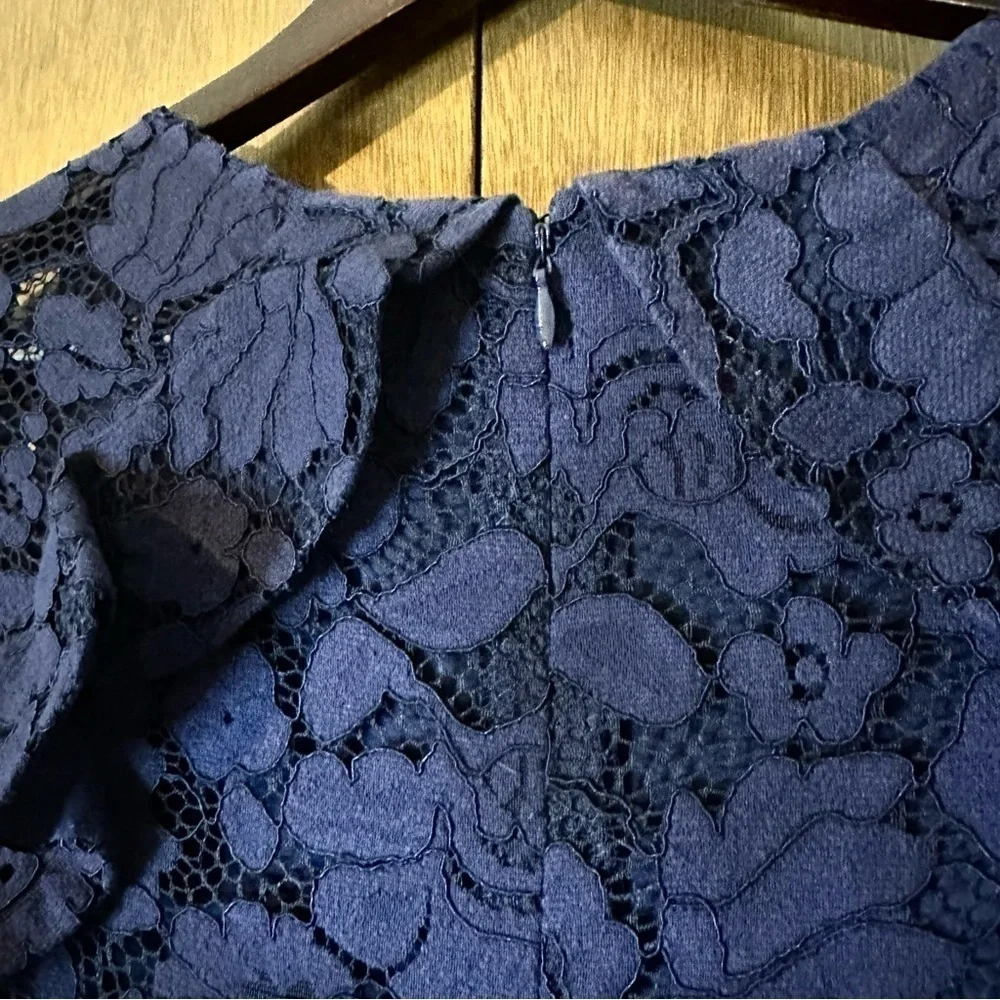 Vince Camuto Womens Round Neck Lace Cap Sleeves A-Line Midi Dress Navy Blue Sz 6 - Picture 10 of 13